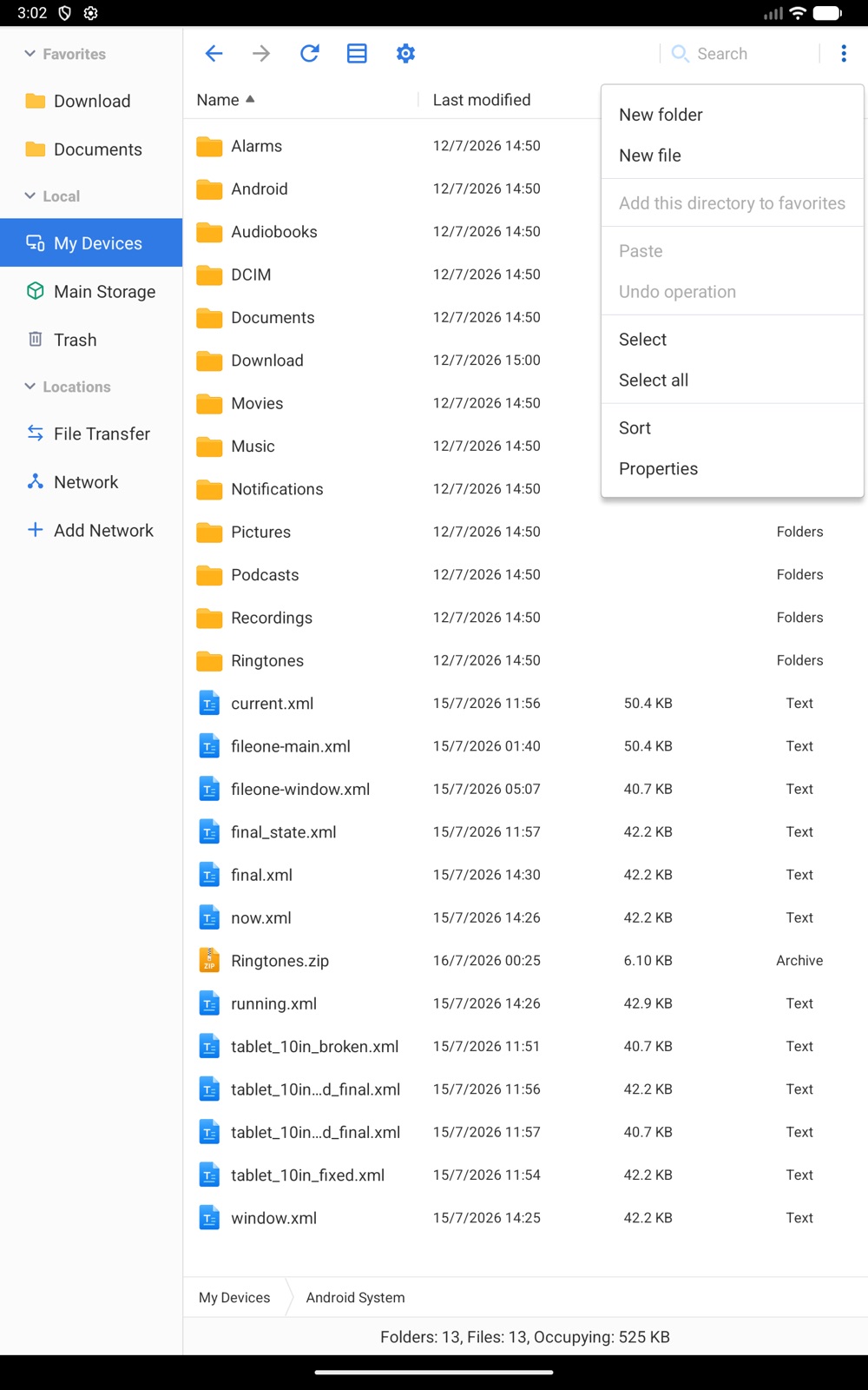 FileOne en una tableta vertical con barra lateral y explorador de archivos local